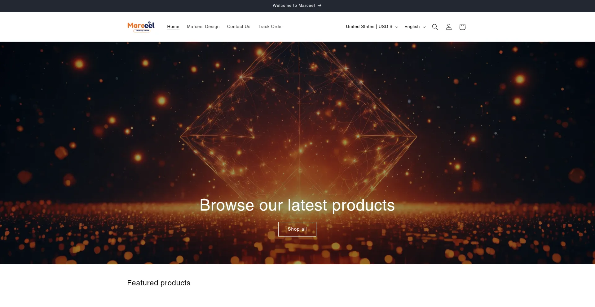 Website screenshot of Marceelshop.myshopify.com