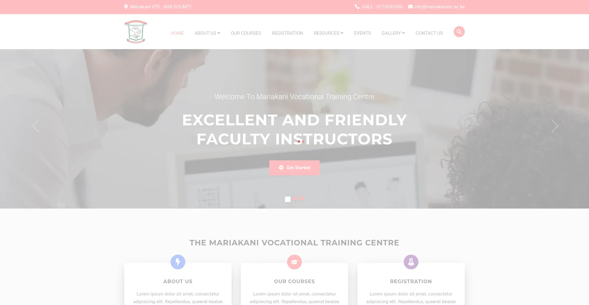 Website screenshot of Mariakanivtc.ac.ke