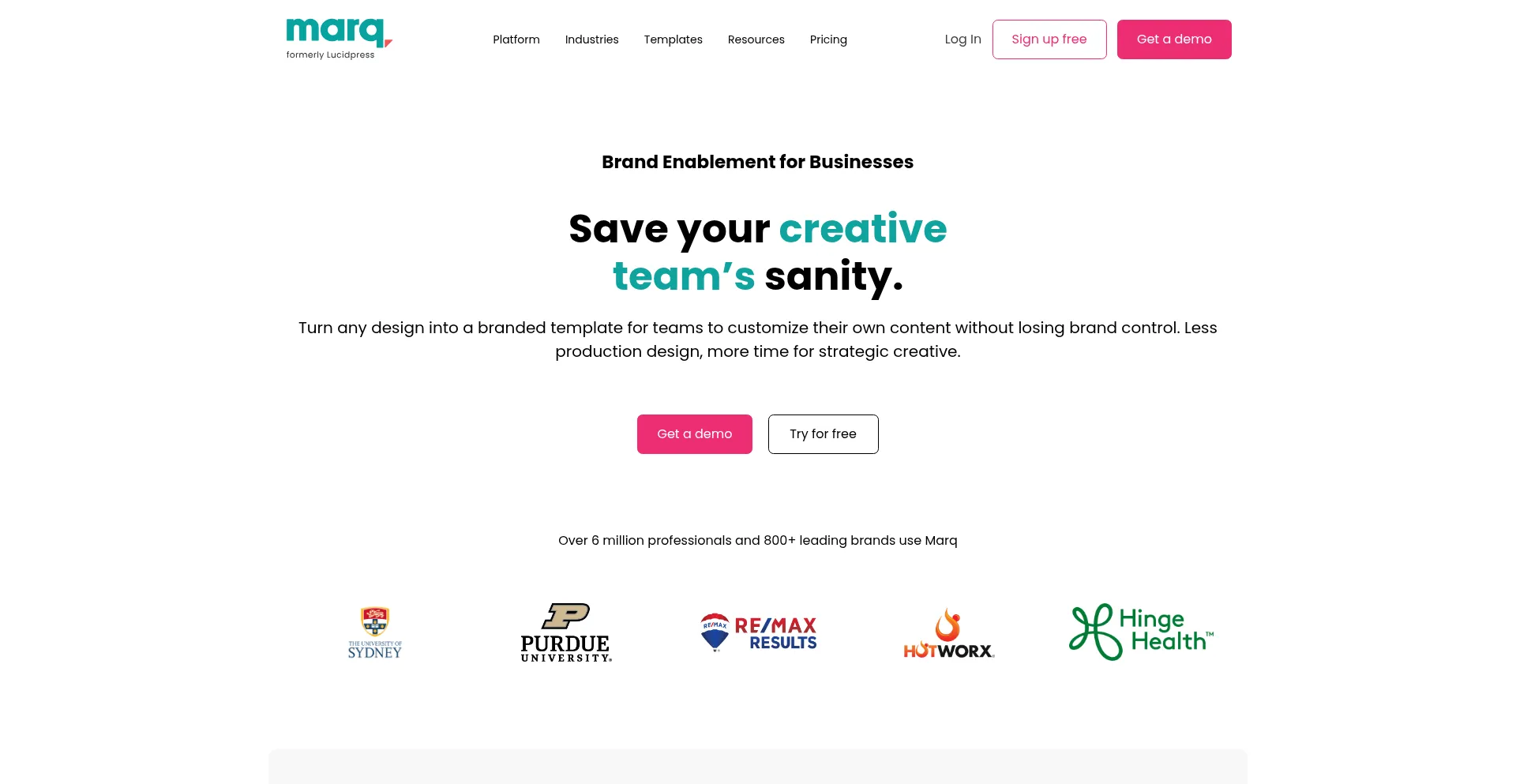 Website screenshot of Marq.com