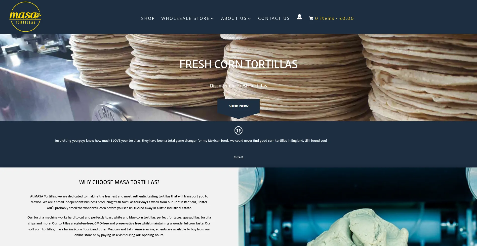 Website screenshot of Masa-tortillas.co.uk