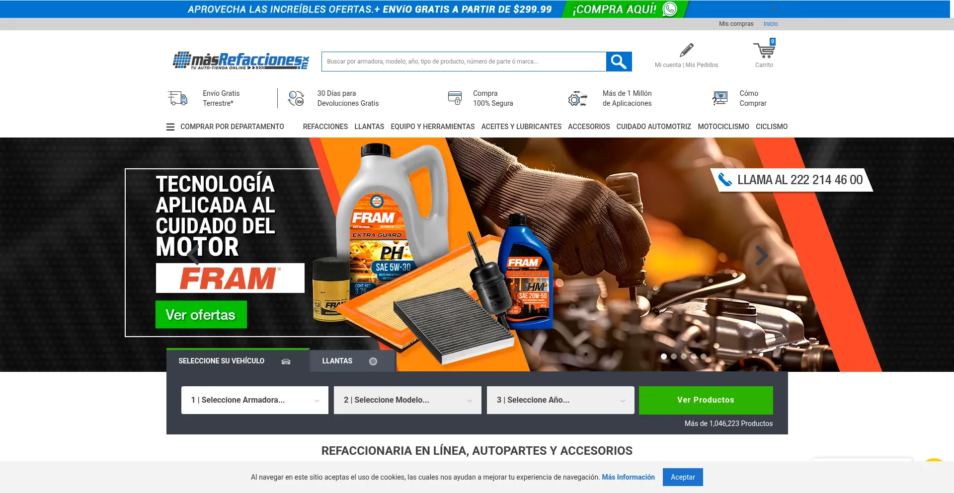 Website screenshot of Masrefacciones.com.mx