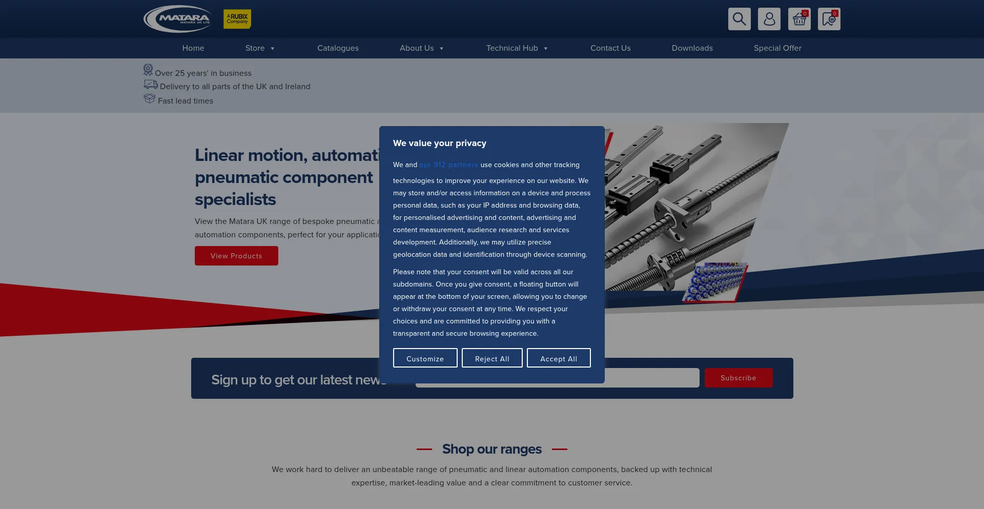 Website screenshot of Matara.com