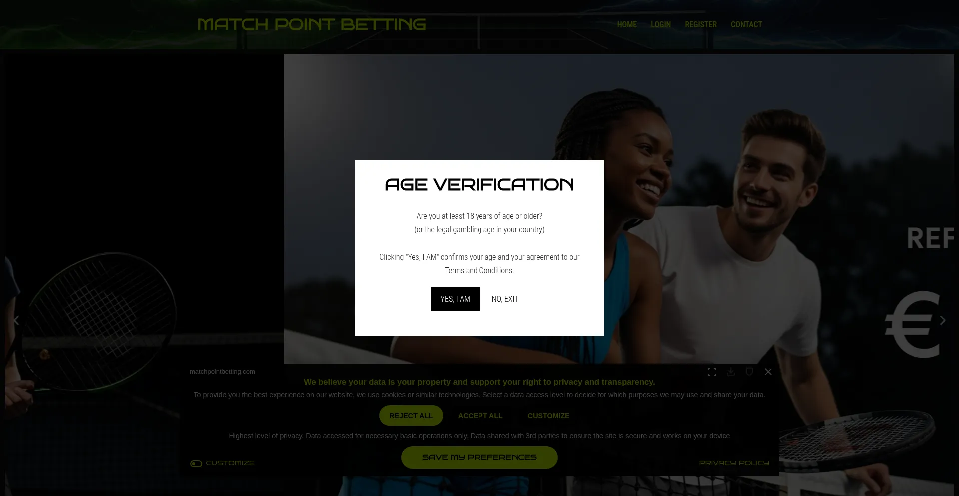 Website screenshot of Matchpointbetting.com