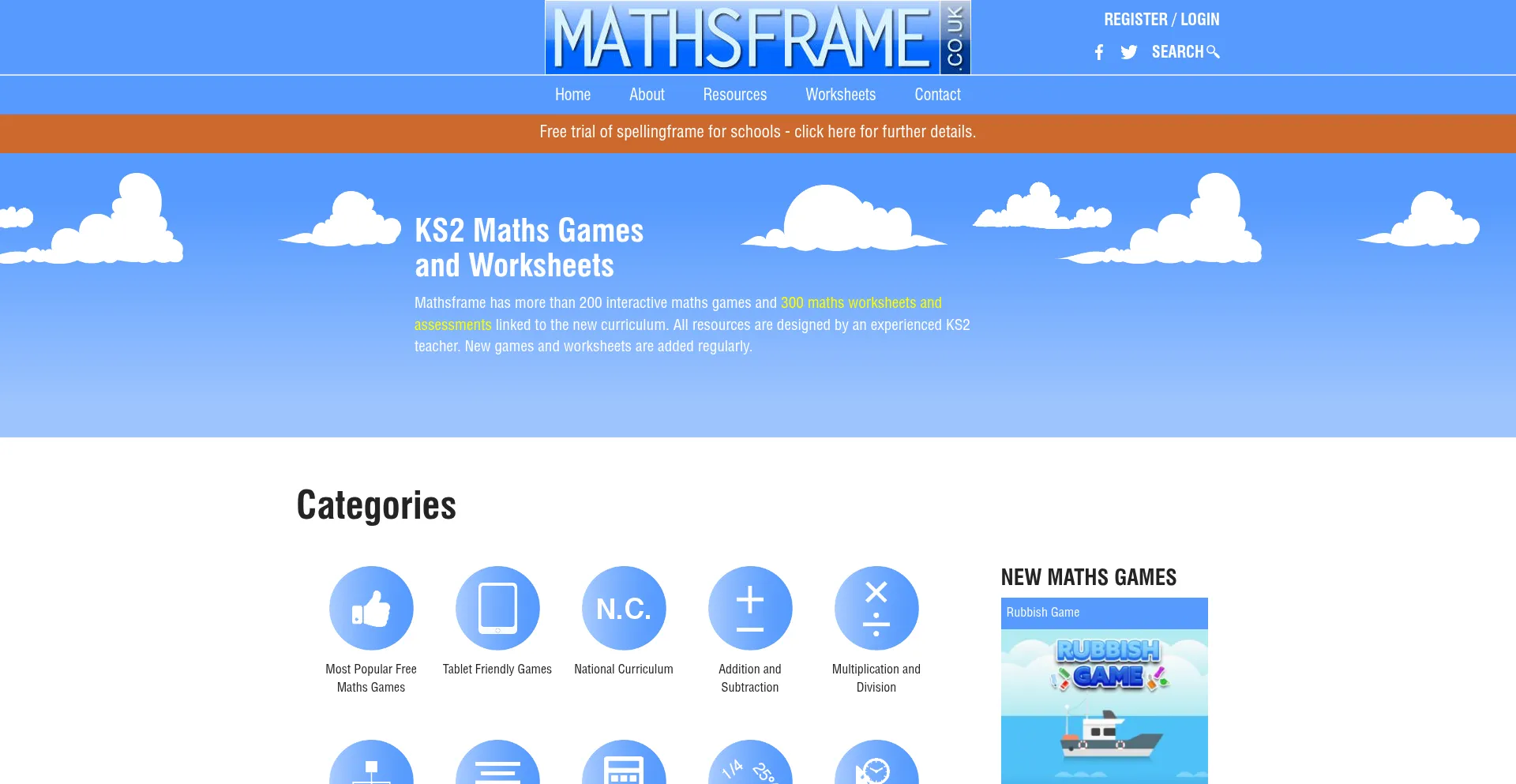 Website screenshot of Mathsframe.co.uk