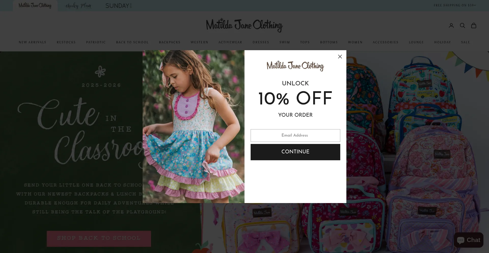 Website screenshot of Matildajaneclothing.com