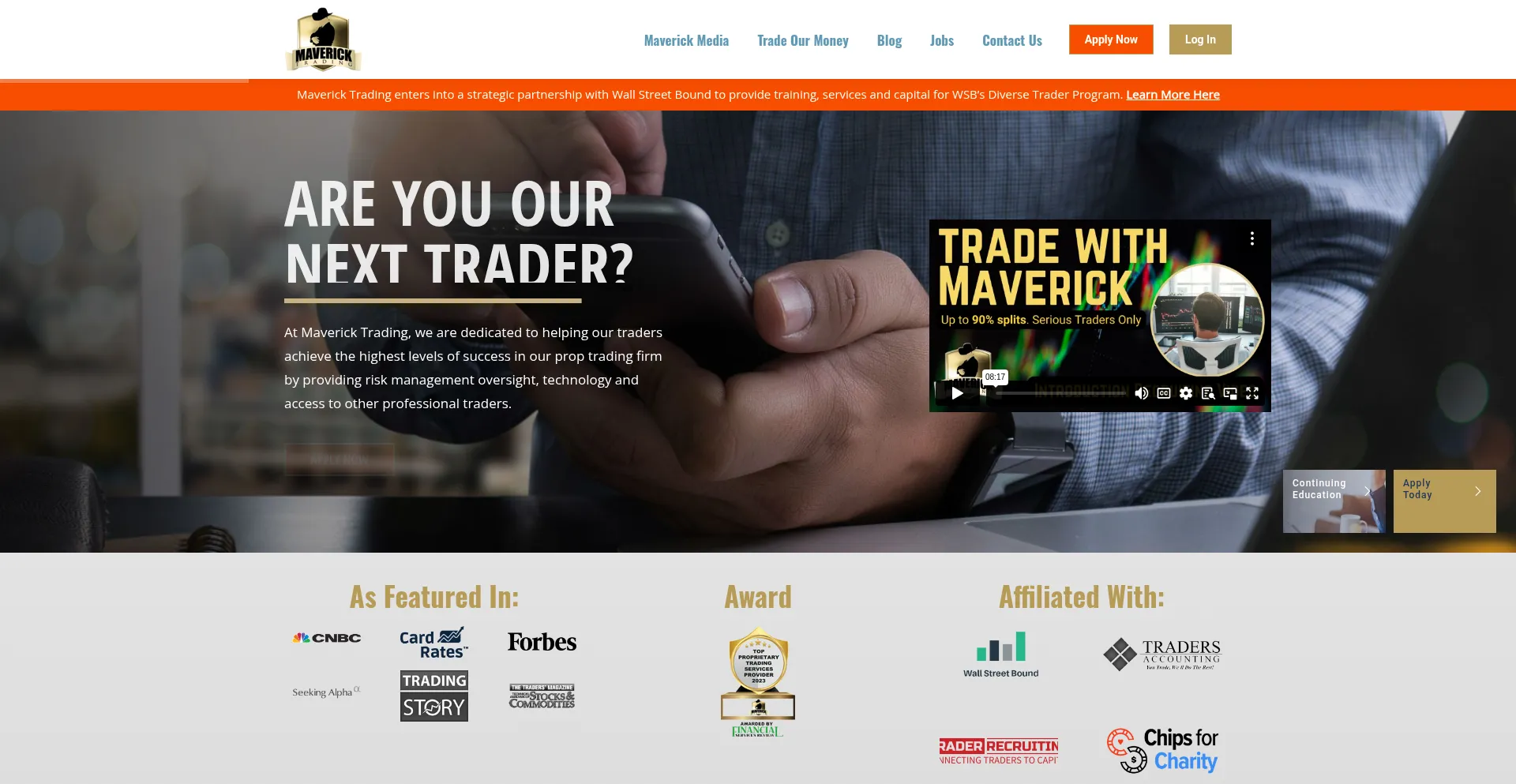 Website screenshot of Mavericktrading.com