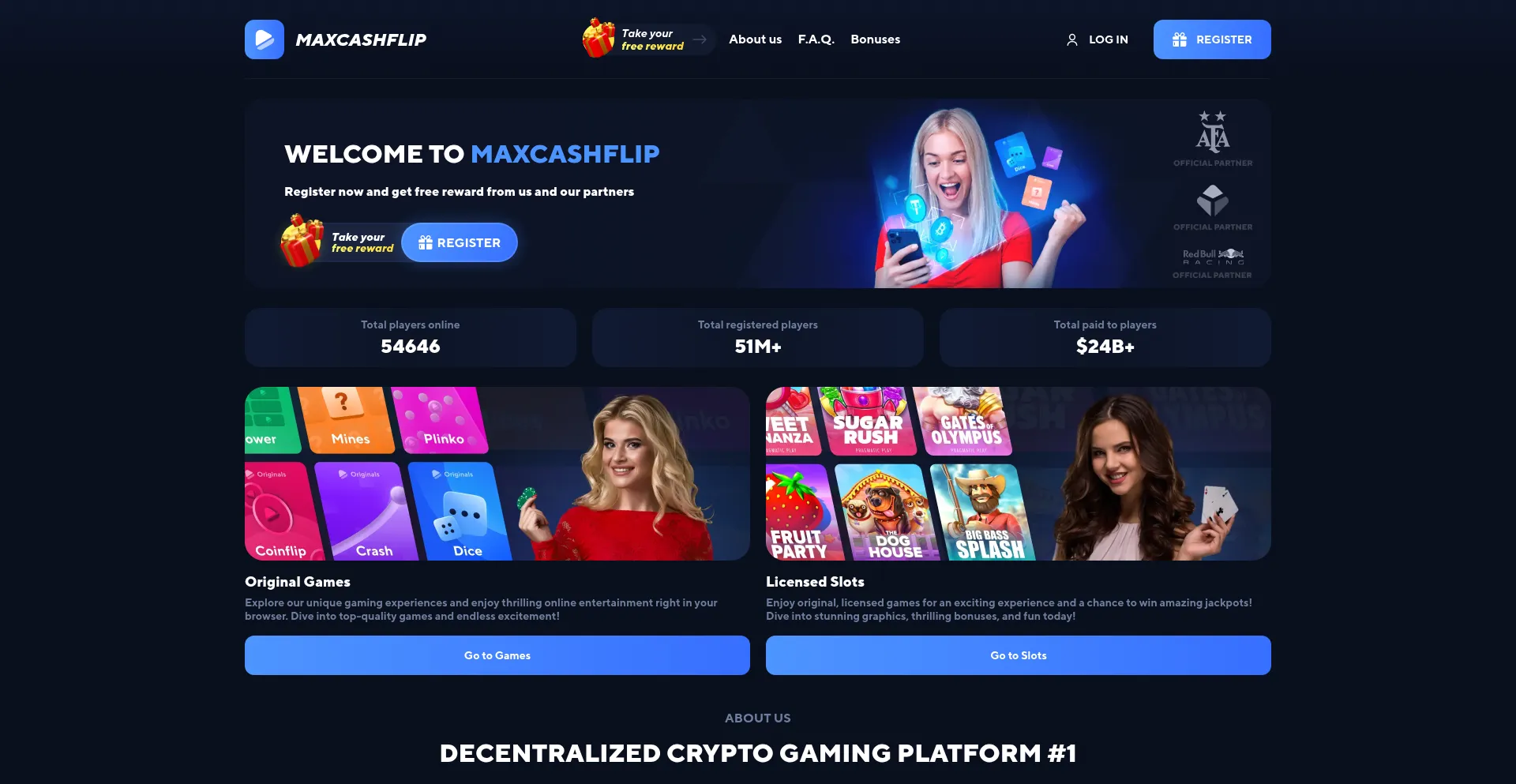 Website screenshot of Maxcashflip.com