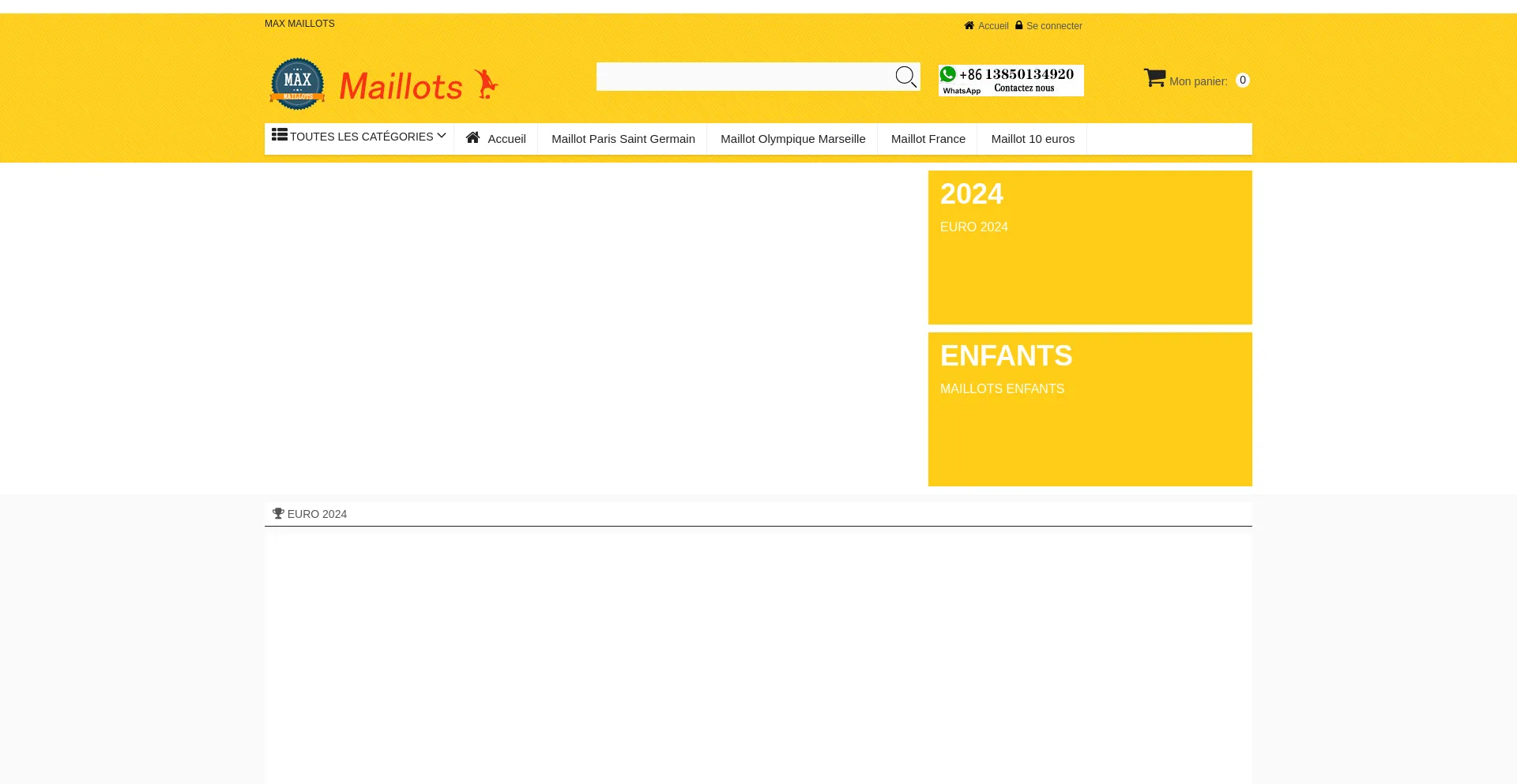 Website screenshot of Maxmaillots.eu