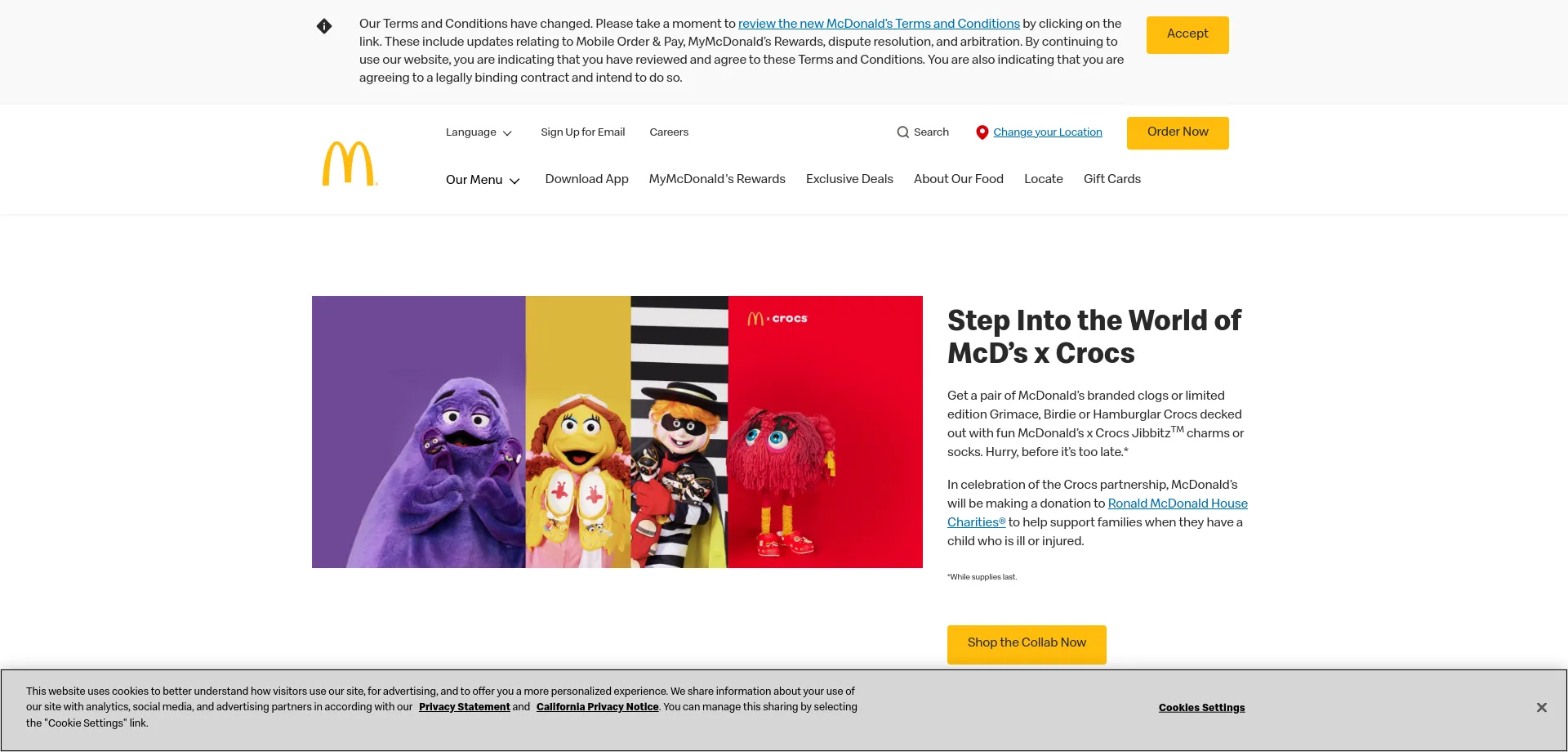 Website screenshot of Mcdonalds.com