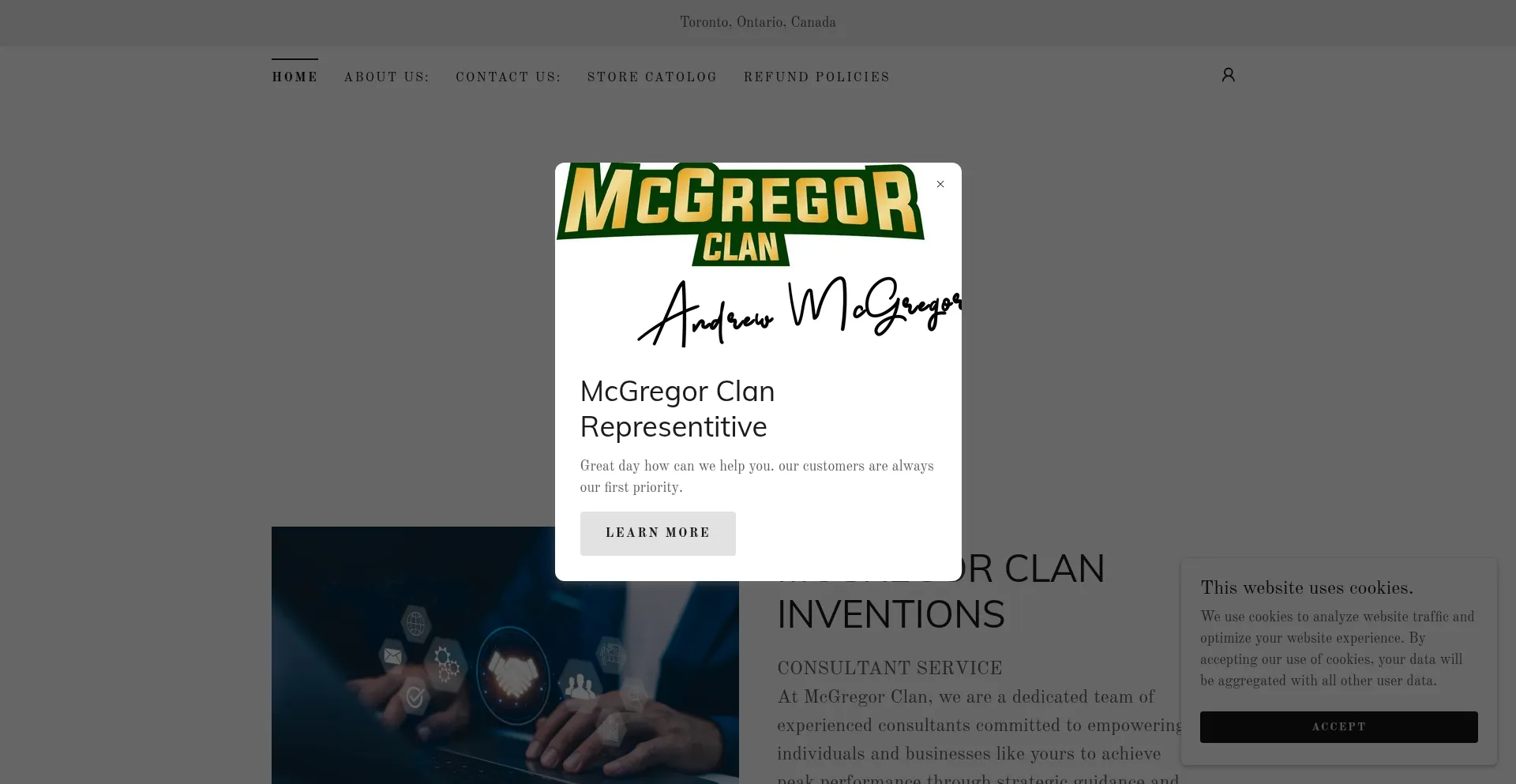 Website screenshot of Mcgregorclaninventions.ca