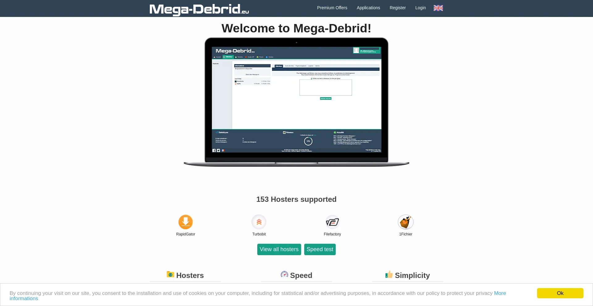 Website screenshot of Mega-debrid.eu