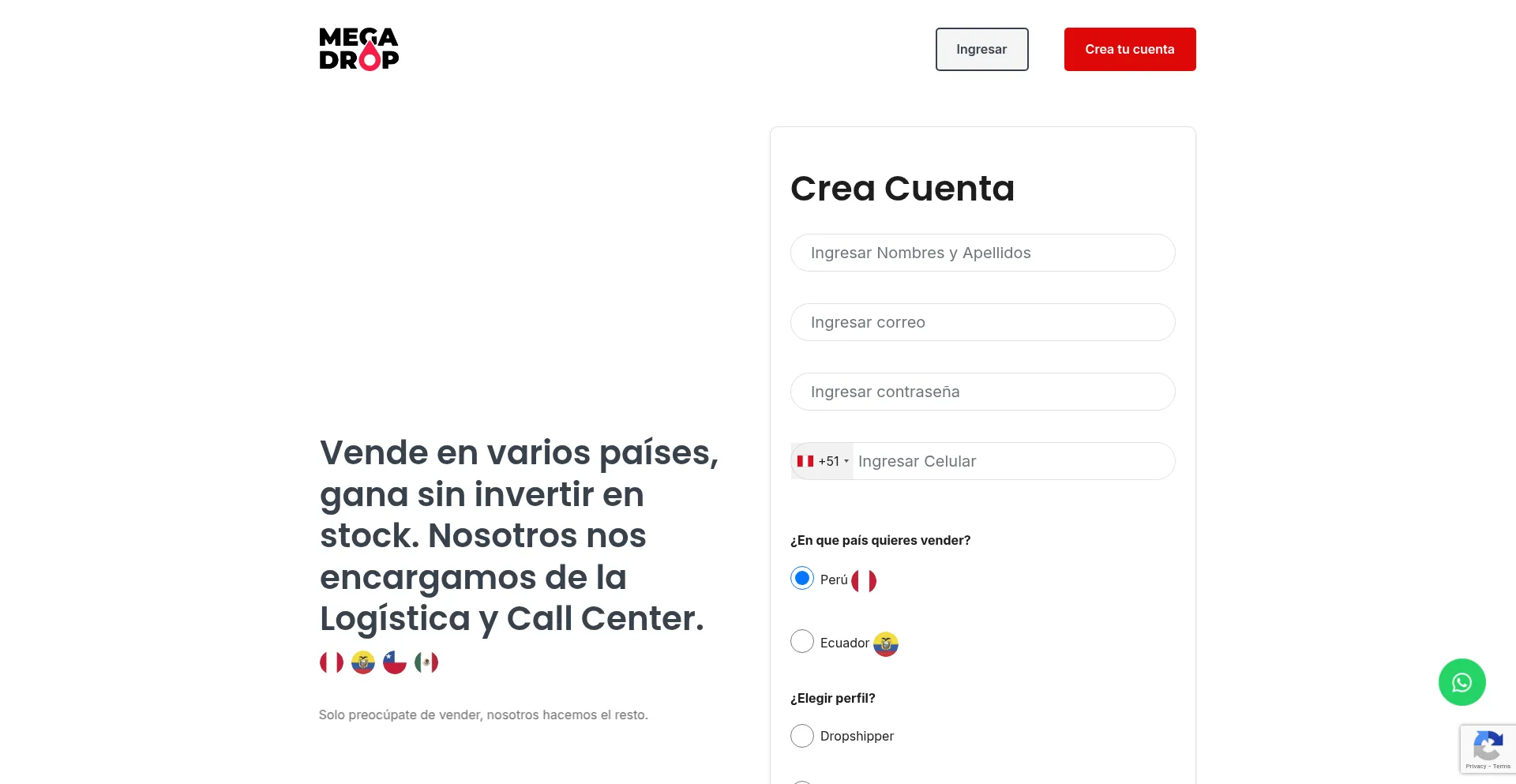 Website screenshot of Megadrop.lat