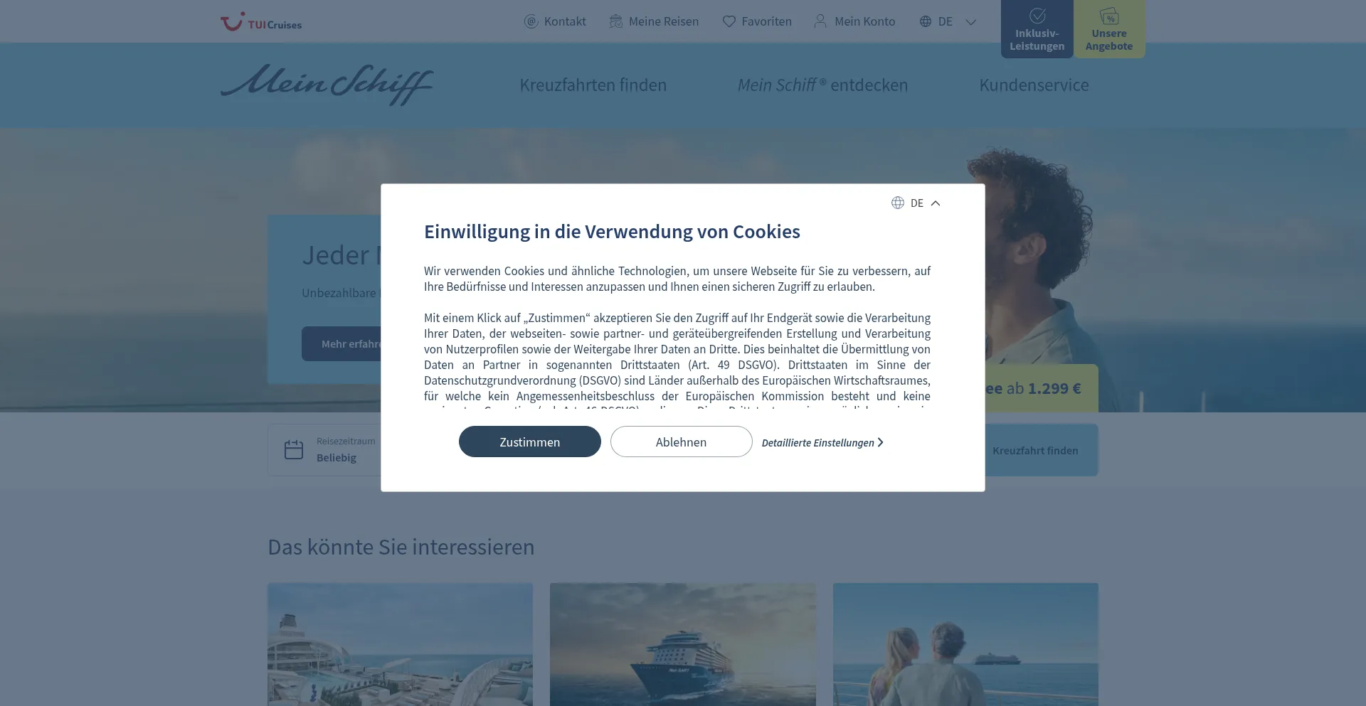 Website screenshot of Meinschiff.com