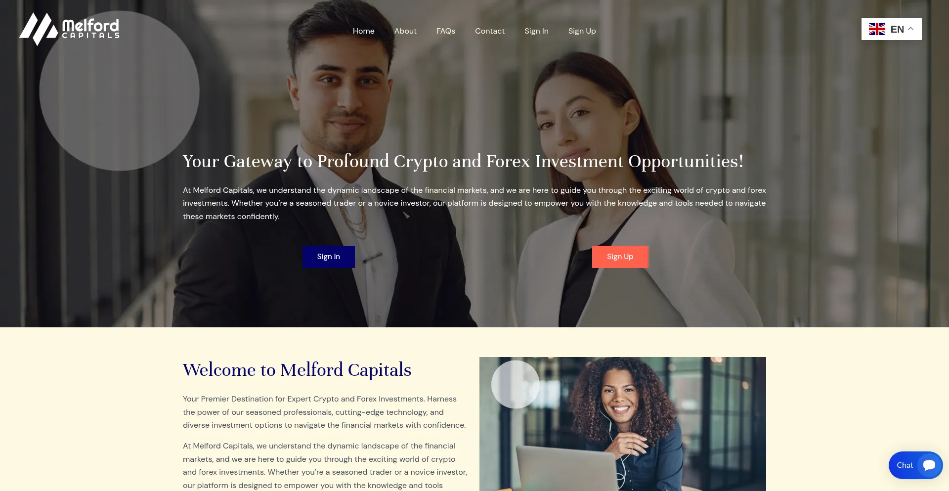 Website screenshot of Melfordcapitals.com