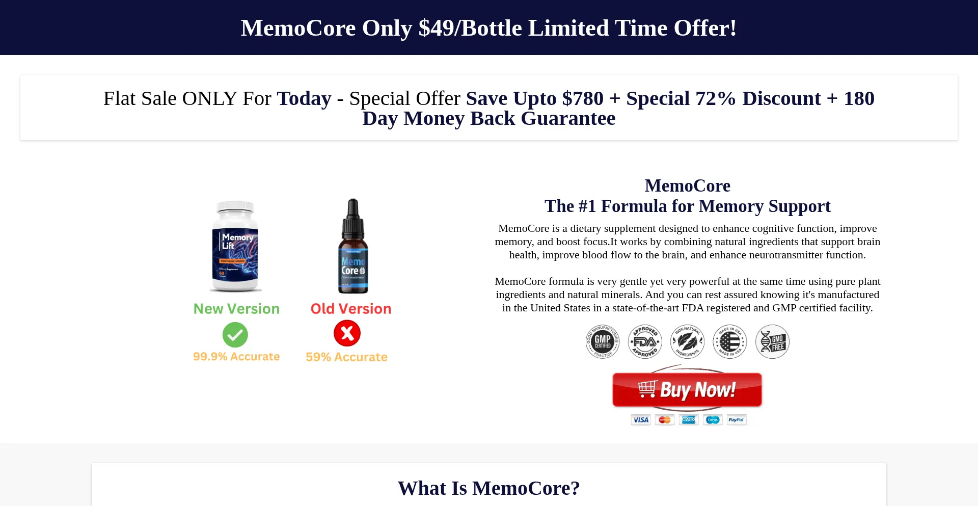 Website screenshot of Memocore.us