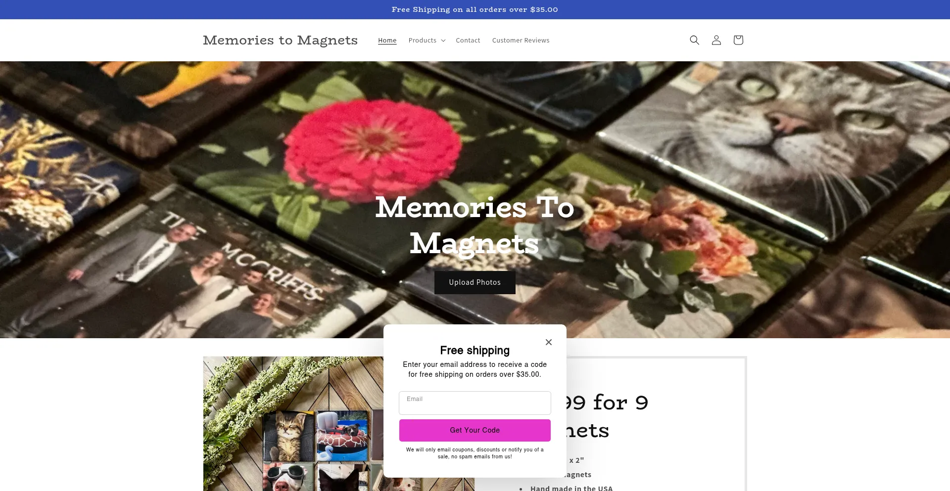 Website screenshot of Memoriestomagnets.com