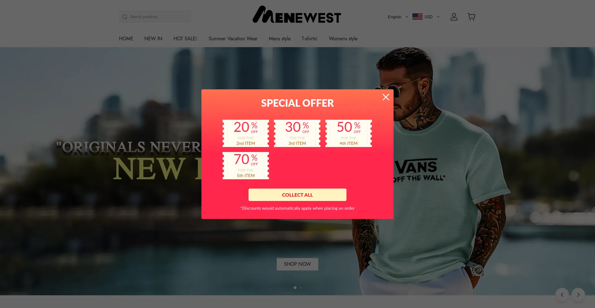 Website screenshot of Menewest.com