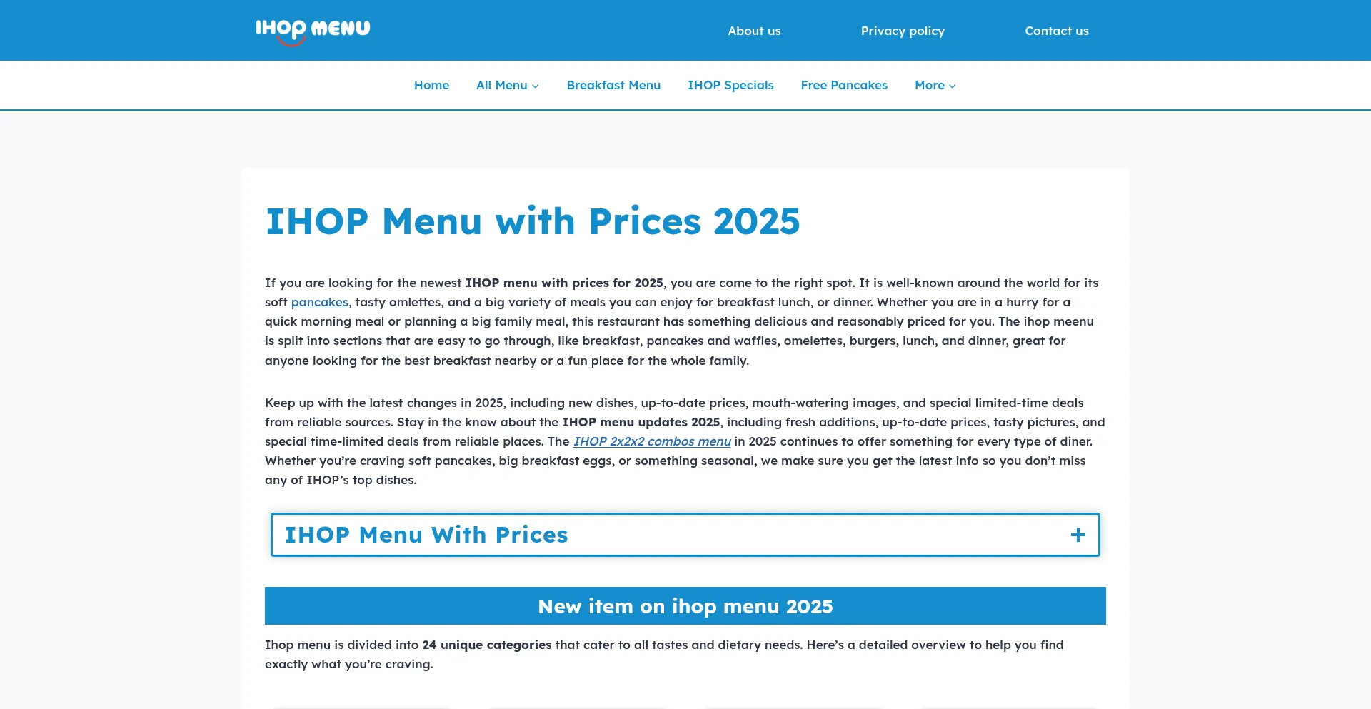 Website screenshot of Menu-ihop.com