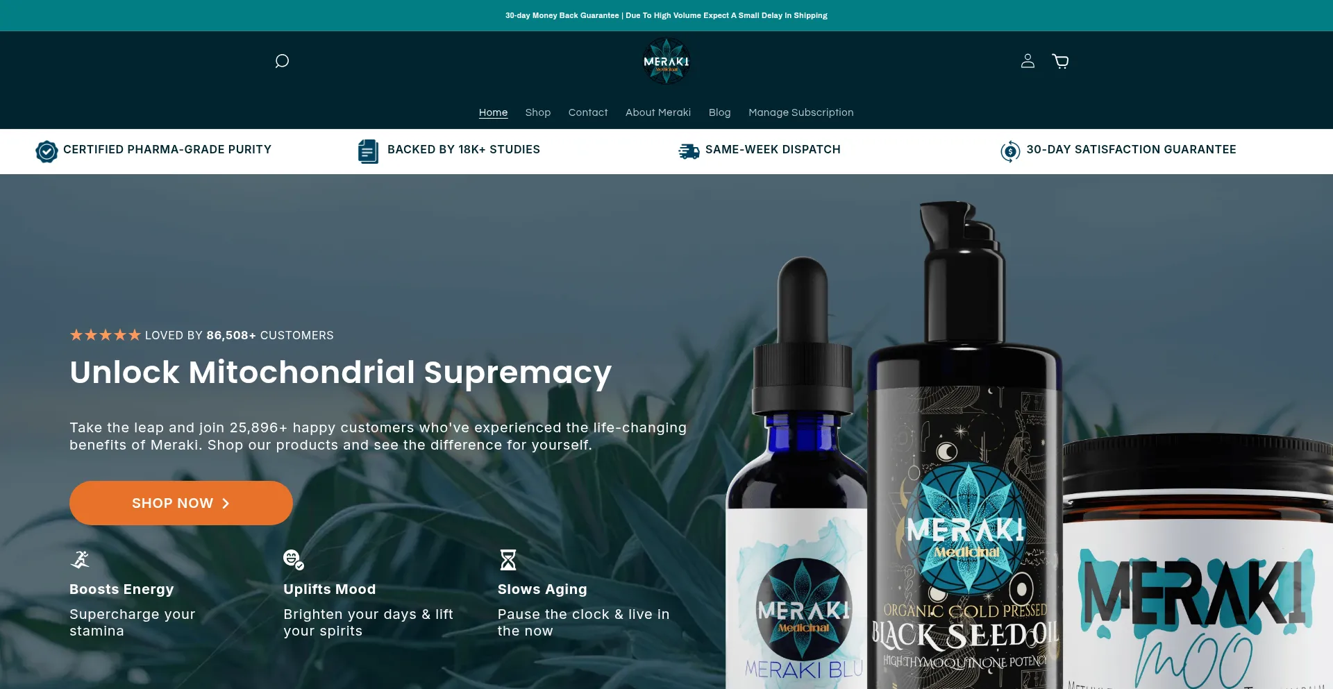 Website screenshot of Merakimedicinal.com