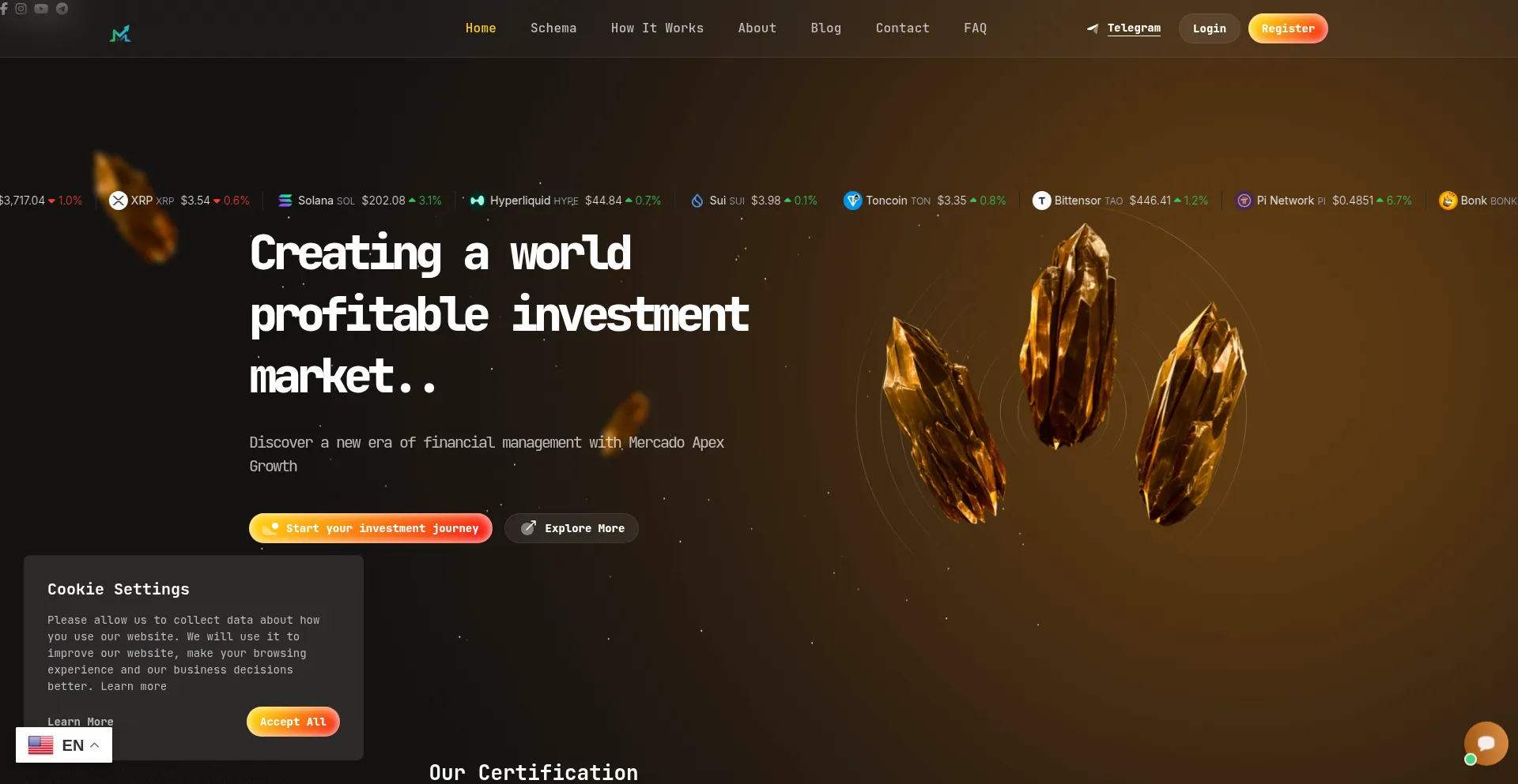 Website screenshot of Mercadoapexgrowth.com