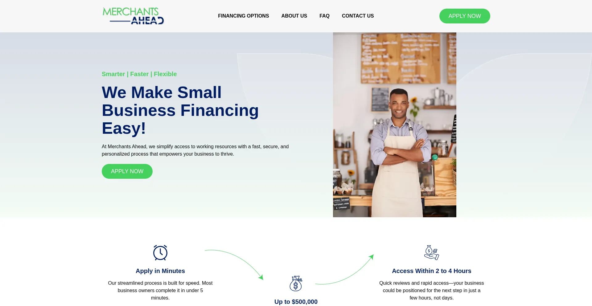 Website screenshot of Merchantsahead.com