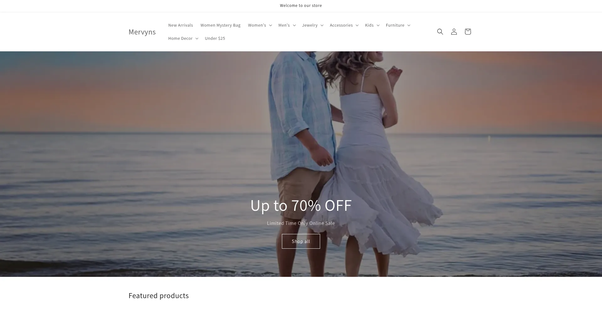 Website screenshot of Mervynsonline.com