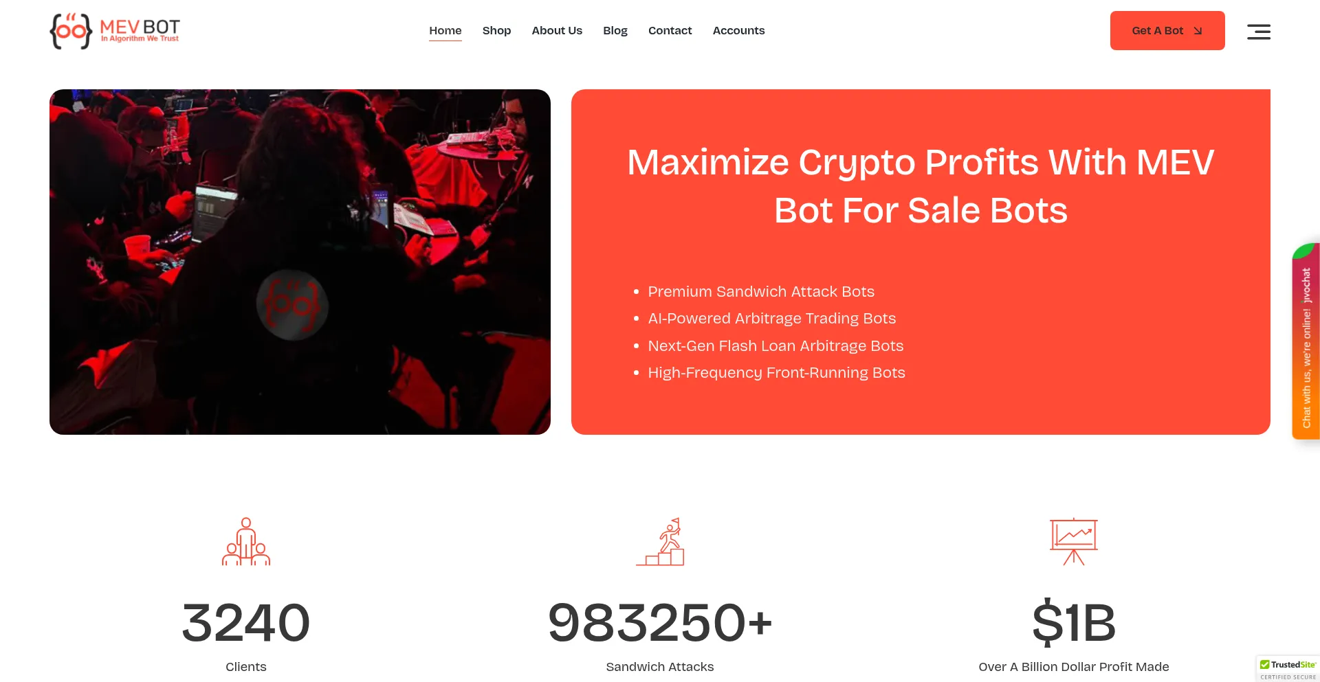 Website screenshot of Mevbotforsale.com