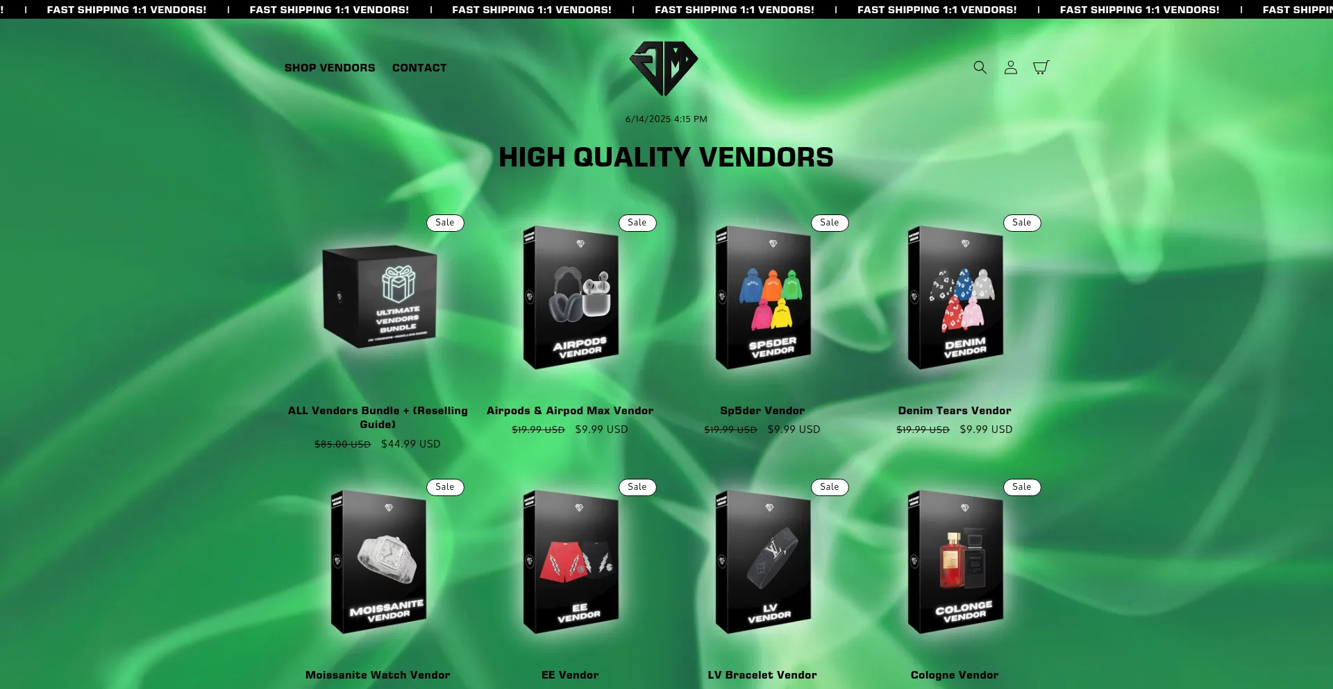 Website screenshot of Mgvendors.com