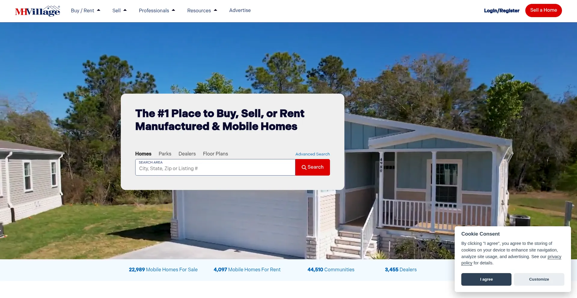 Website screenshot of Mhvillage.com