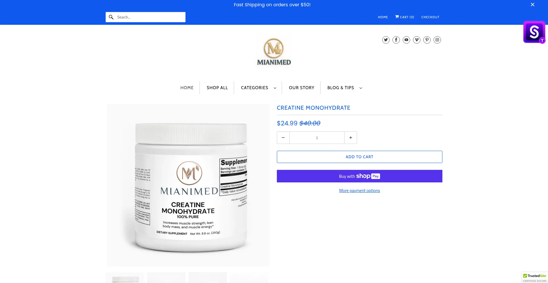 Website screenshot of Mianimed.store