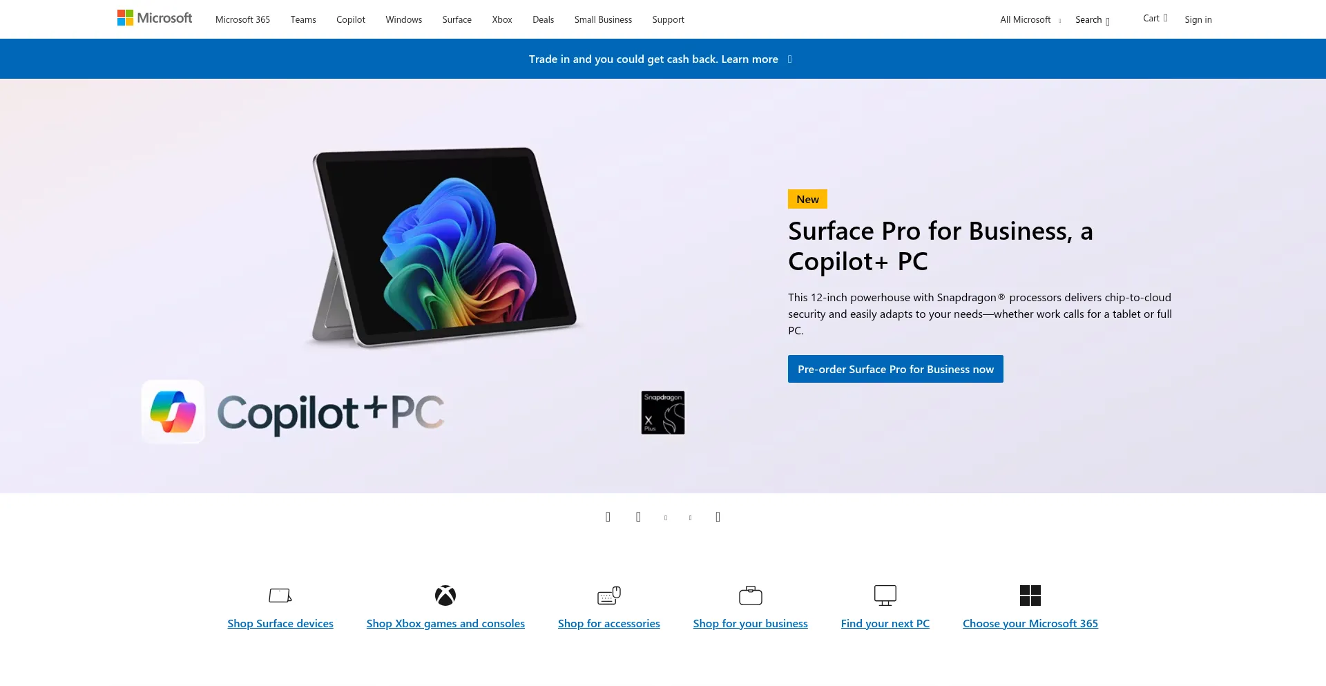 Website screenshot of Microosoft.com