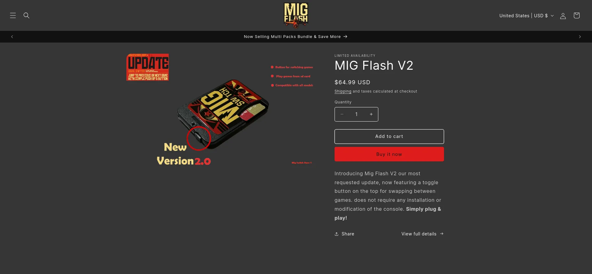 Website screenshot of Migflash.store