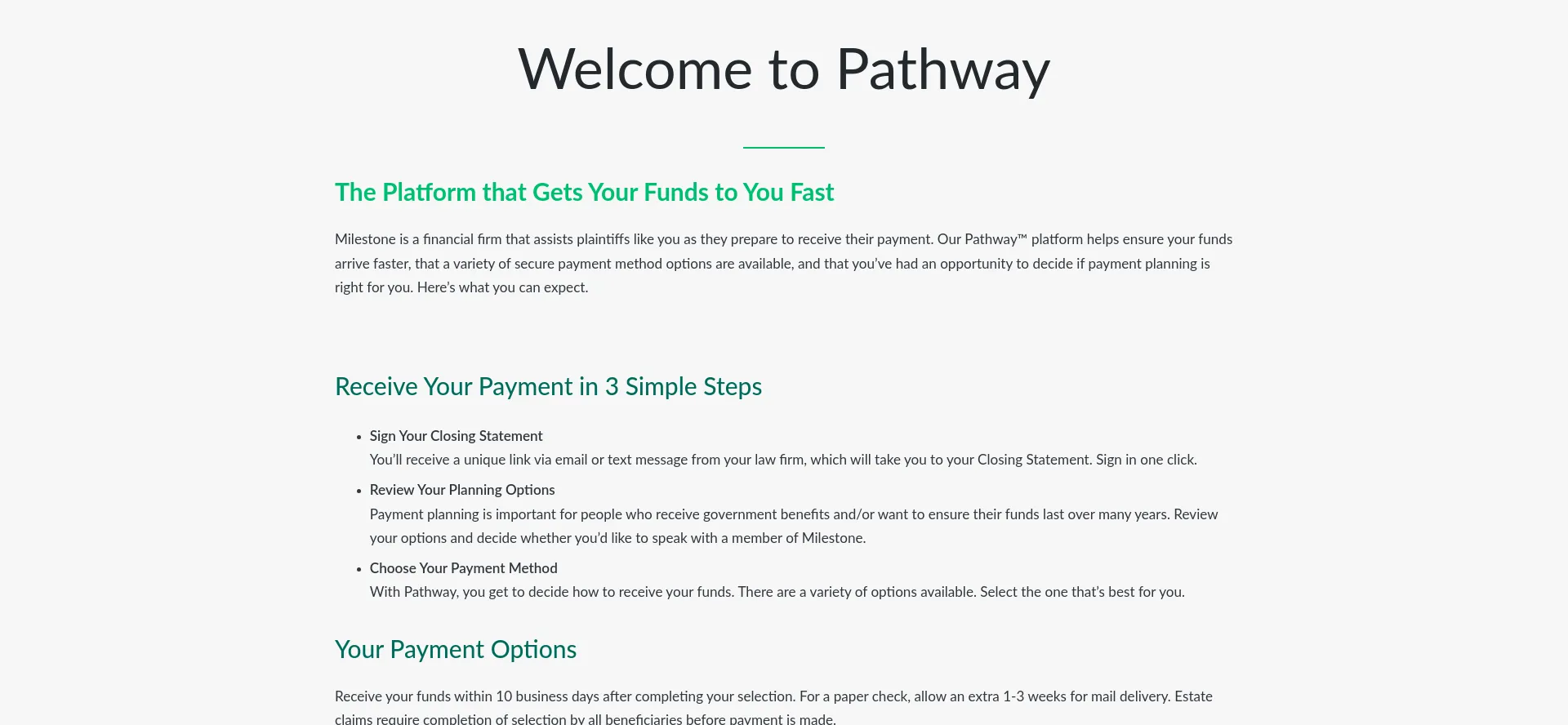 Website screenshot of Milestonepathway.com