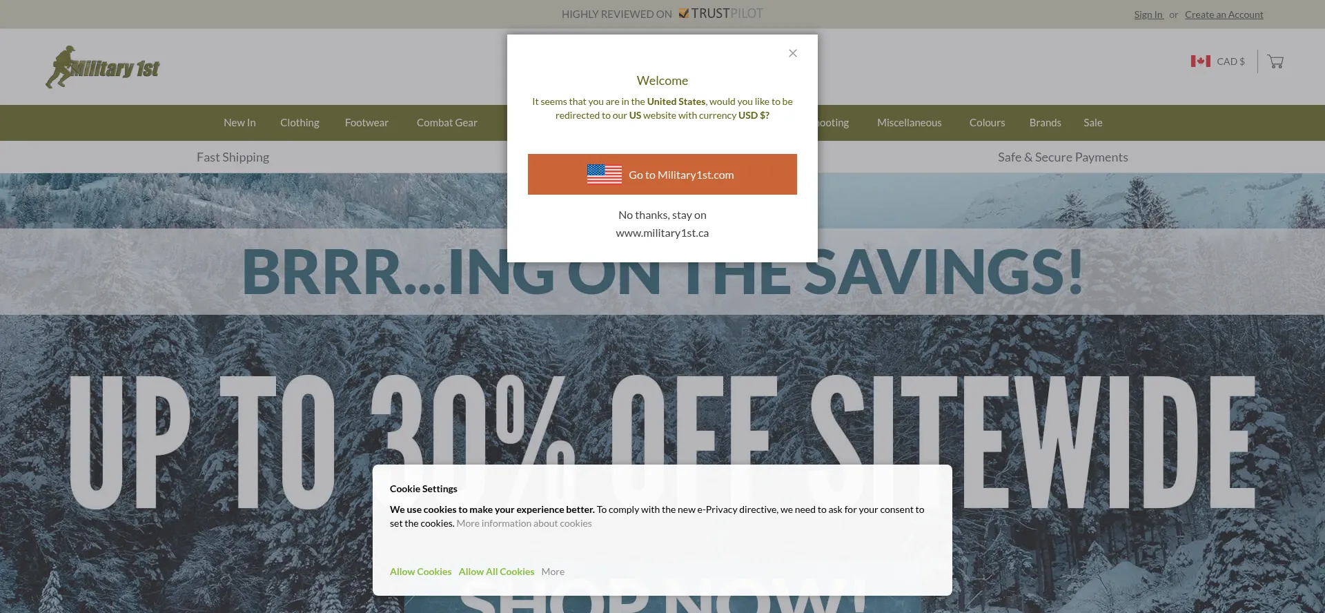 Website screenshot of Military1st.ca