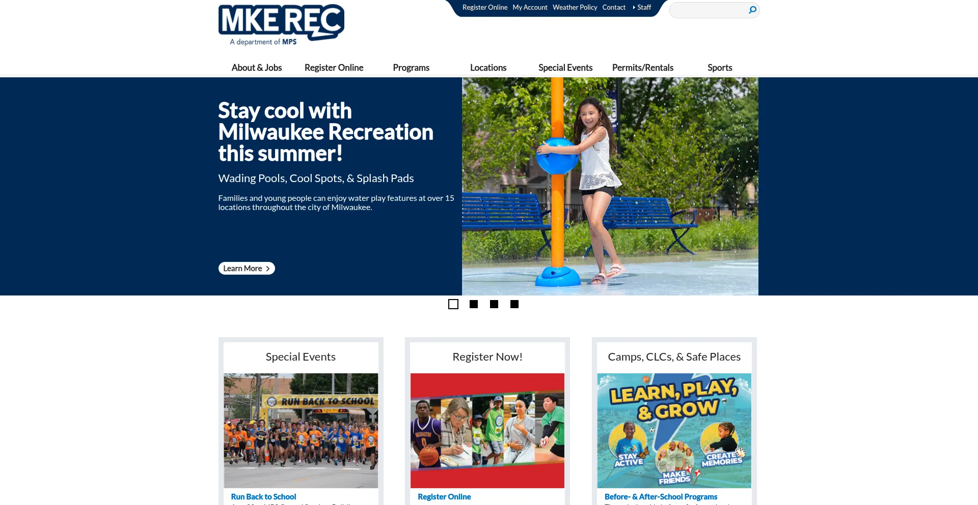 Website screenshot of Milwaukeerecreation.net