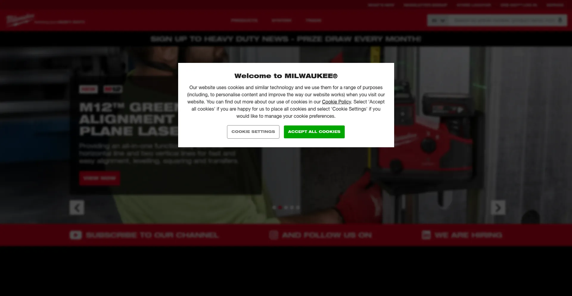 Website screenshot of Milwaukeetool.eu
