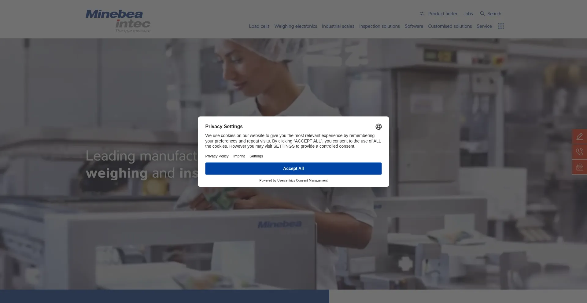 Website screenshot of Minebea-intec.com