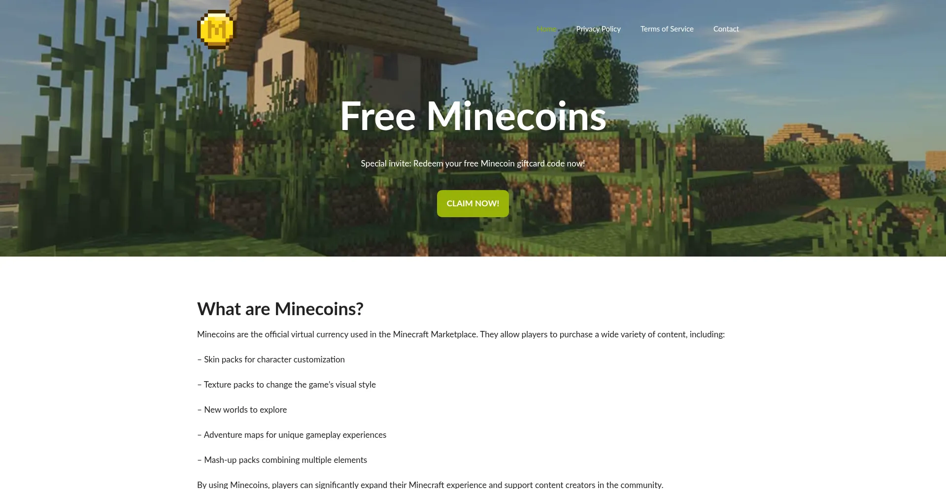 Website screenshot of Minecoinfree.com