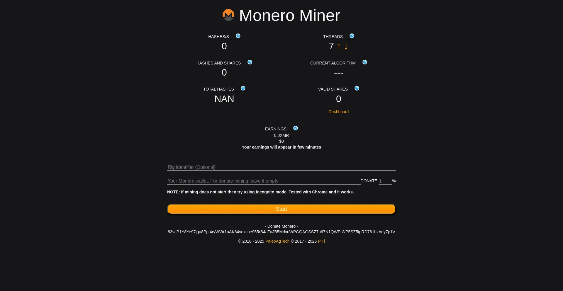Website screenshot of Miner.paleoagtech.com
