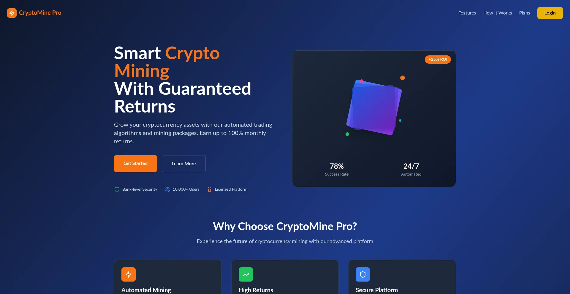 Website screenshot of Minershub.pro