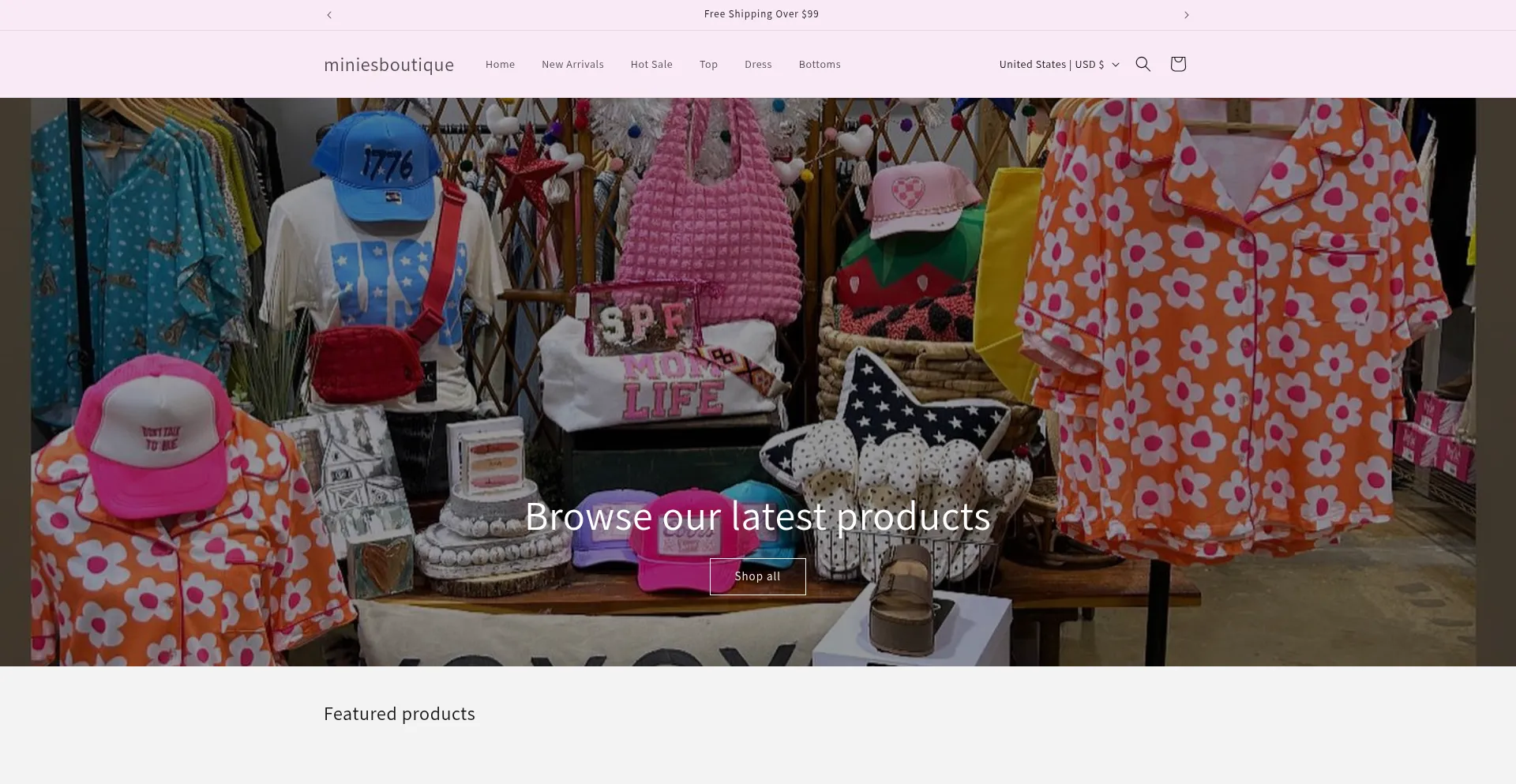 Website screenshot of Miniesboutique.com