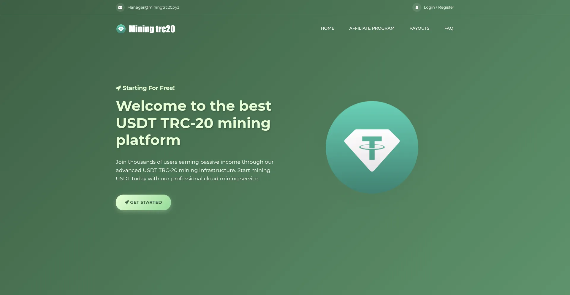 Website screenshot of Miningtrc20.xyz