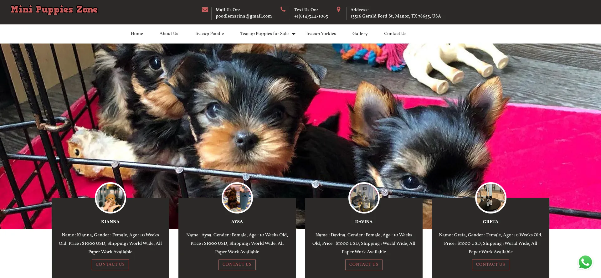 Website screenshot of Minipuppieszone.com