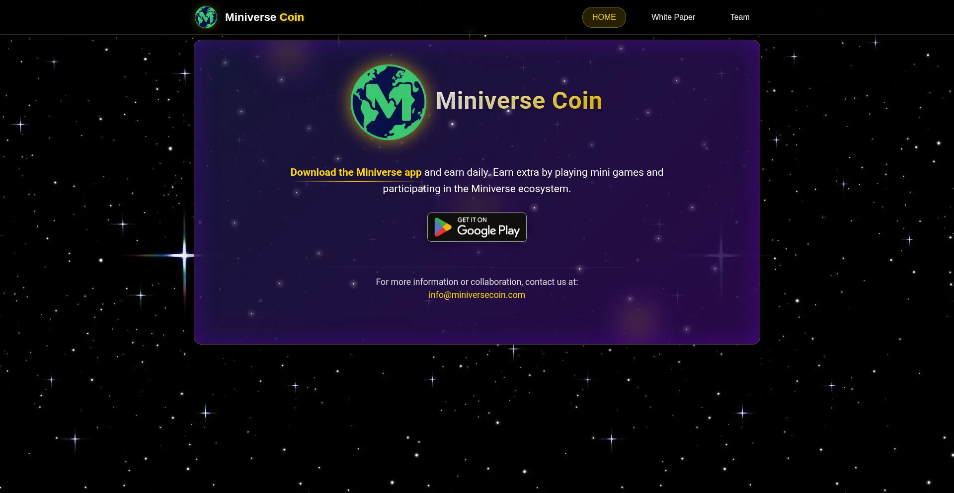 Miniversecoin.com Screenshot