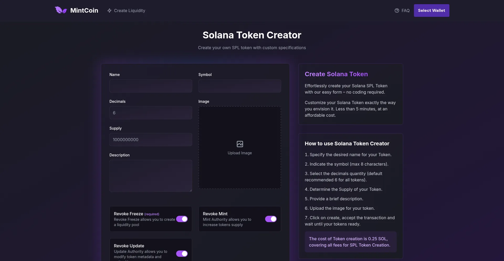 Website screenshot of Mintcoin.fun