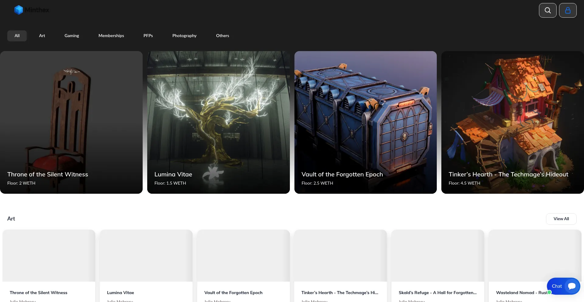 Website screenshot of Minthex.art