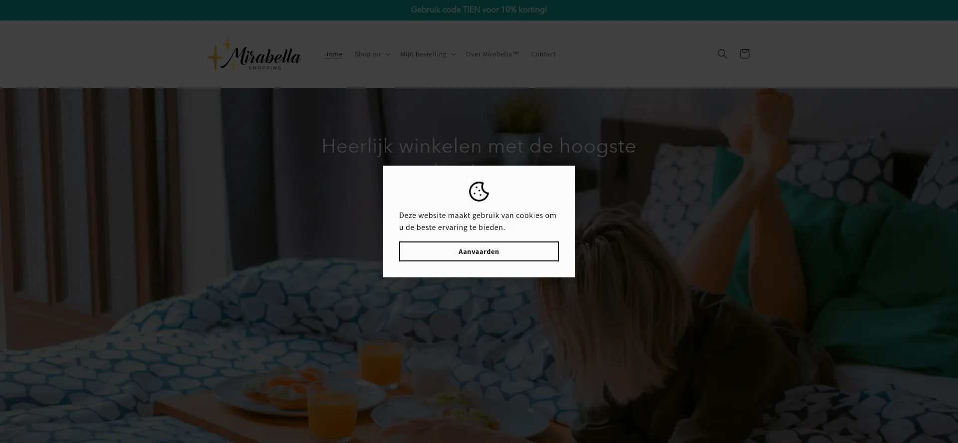 Website screenshot of Mirabellashopping.nl