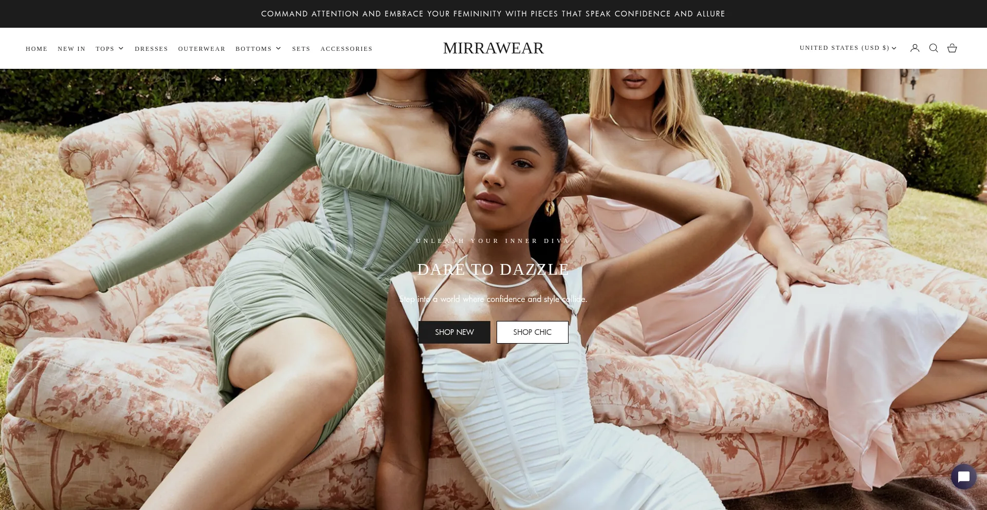 Website screenshot of Mirrawear.com