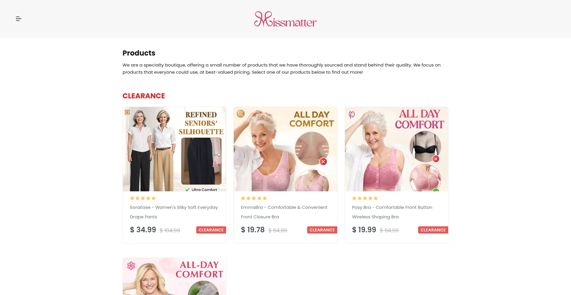 Website screenshot of Missmatter.com