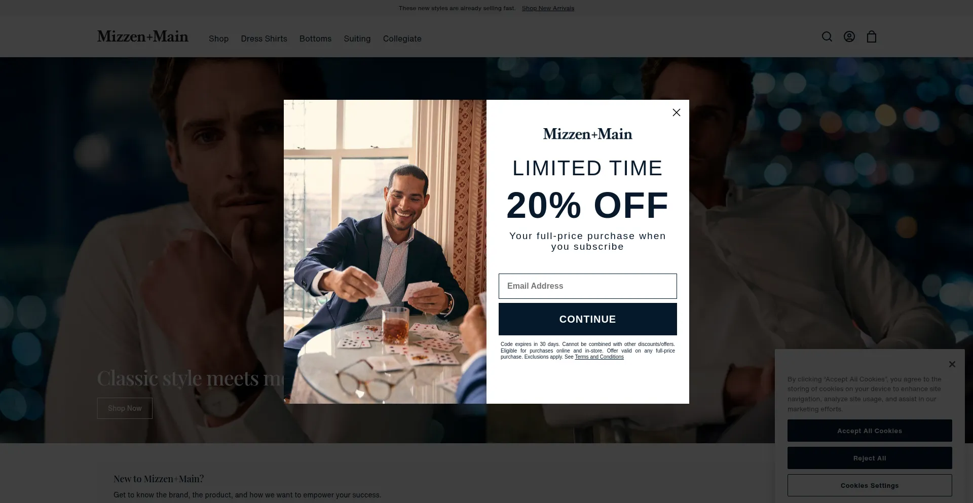 Website screenshot of Mizzenandmain.com